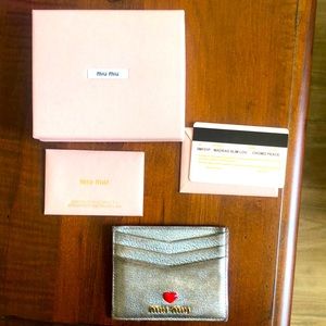 ✨Authentic Miu Miu Silver Heart Card Holder Card Wallet